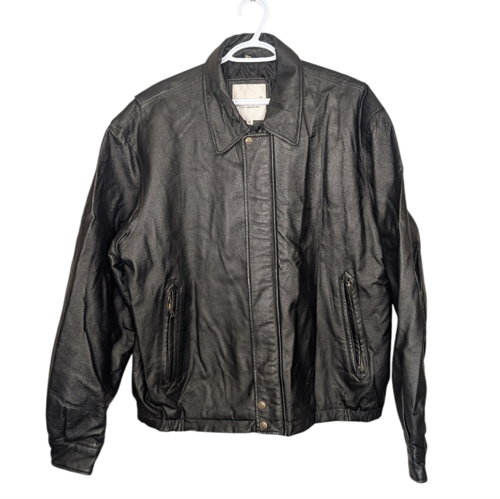 Vintage 80s 90s Black Leather Mens XL Bomber Biker Zip Up Jacket